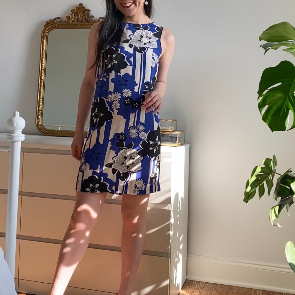 Maeve blue floral 100% silk shell shift dress size 0